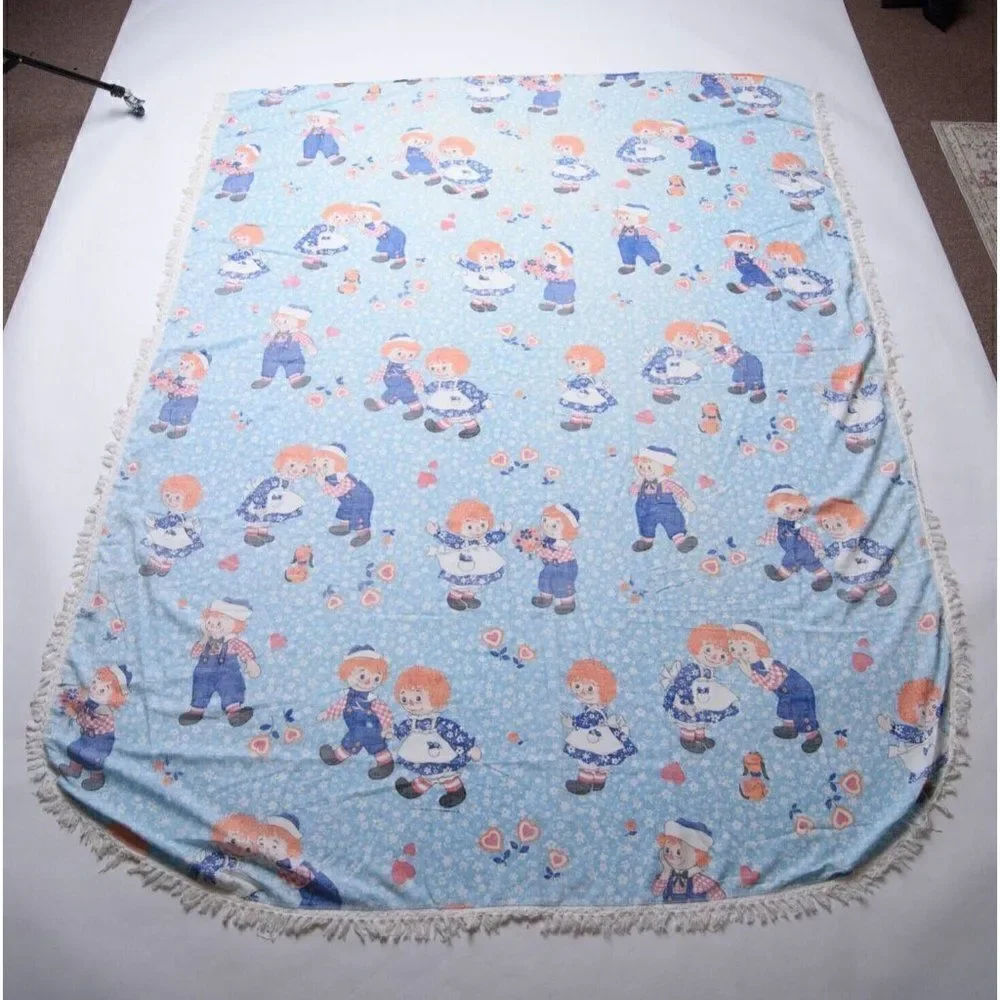 Vintage 70s Sears Raggedy Ann & Andy Doll Coverlet Sheet bobbs merrill company